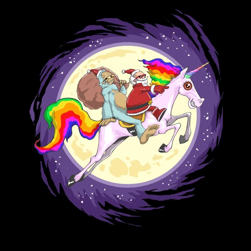 Spaß Sasquatch Santa Reiten mit Einhorn