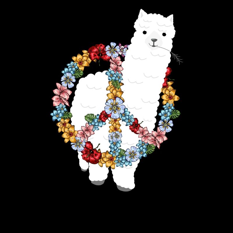 Alpaka Hippie Peace Symbol Zeichen Blumenstrauss