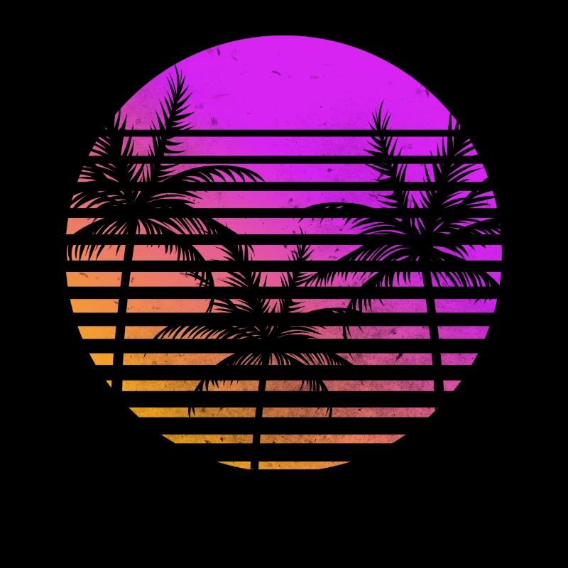 Vintage Retro 80s Palms Trees Outrun Art Sunset