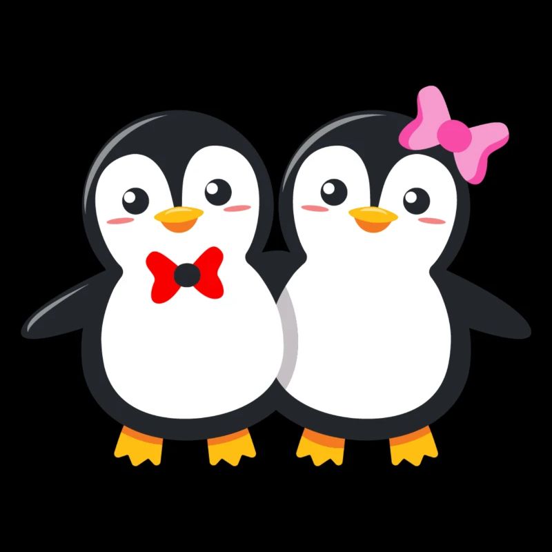 Süßes Pinguin Paar mit Schleife und Fliege
