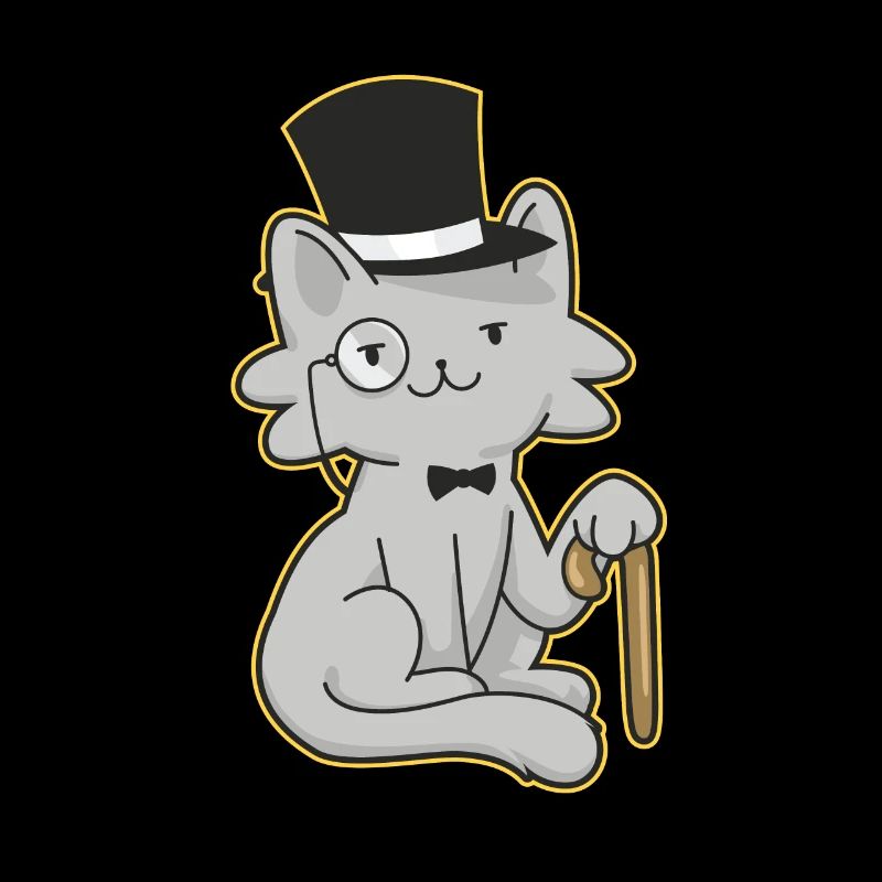 Gentleman cat with top hat and walking stick