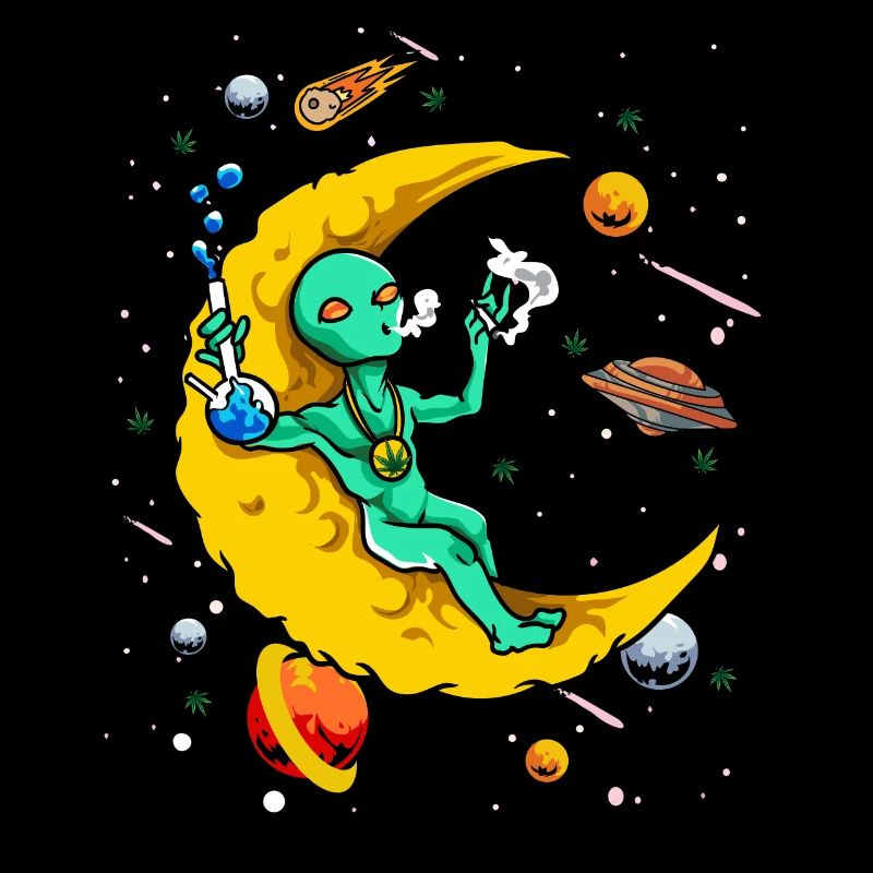 UFO Alien Smoking Weed on Moon Gift