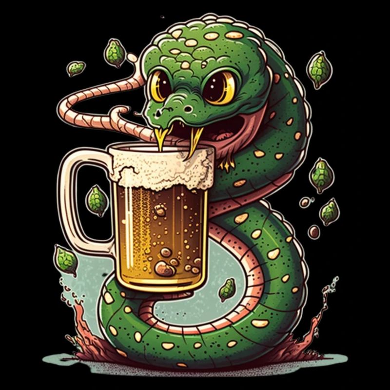 Cool Beer Snake Comic Illustration