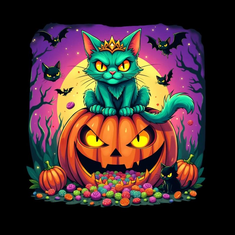 Halloween Cat Womens Funny Fall Pumpkin Cat Lover