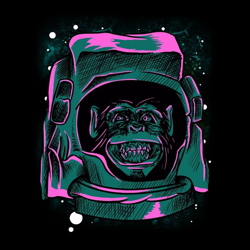 Retro Astronaut Monkey Head T-Shirt - Funny Ape