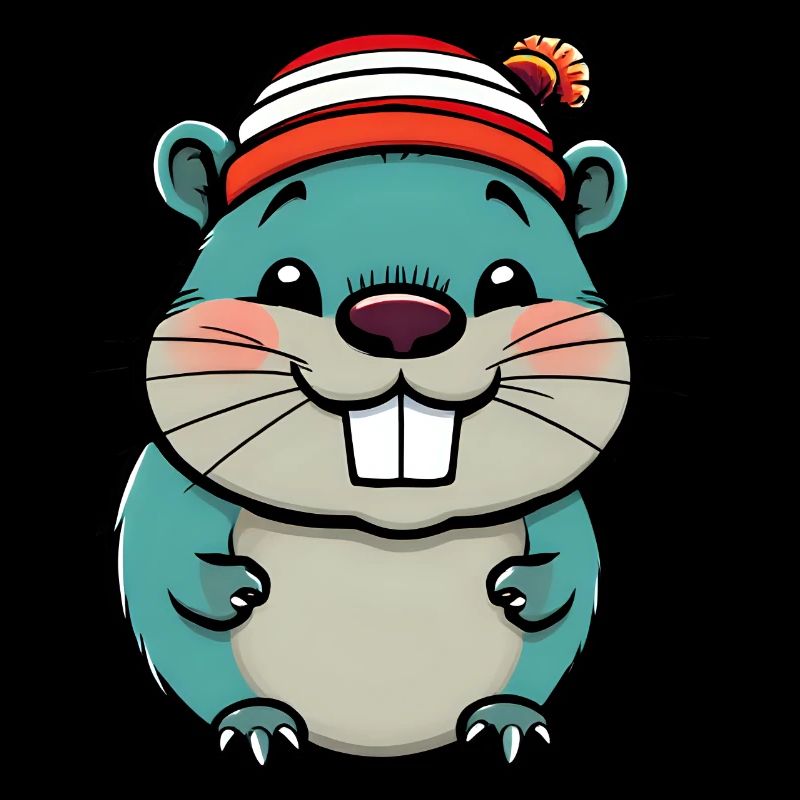 Mignon castor de dessin animé en bonnet rayé