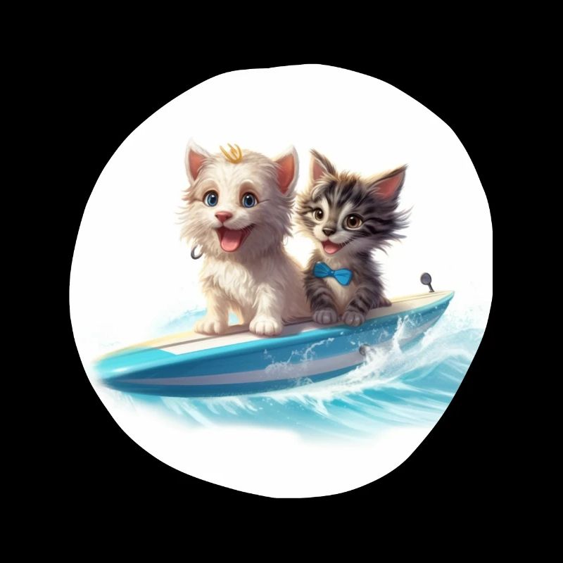 Surfender Hund und Katze