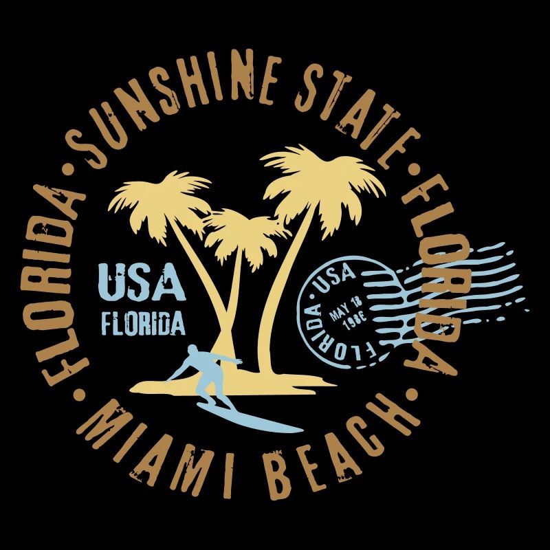 Miami Beach, Floride, palmiers, surf, timbre surfeur