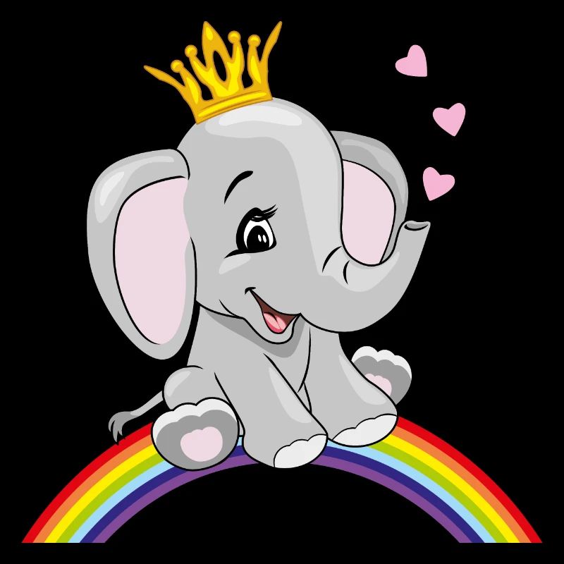 Glücklicher Babyelefant sitzt auf einem Regenbogen