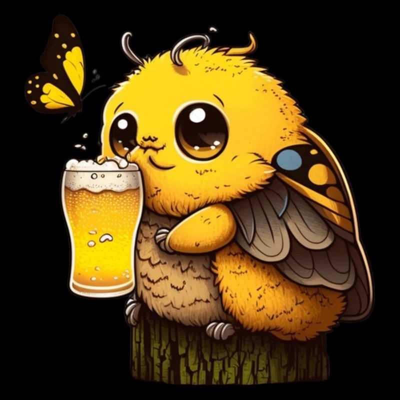 Funny sweet bee drinks beer