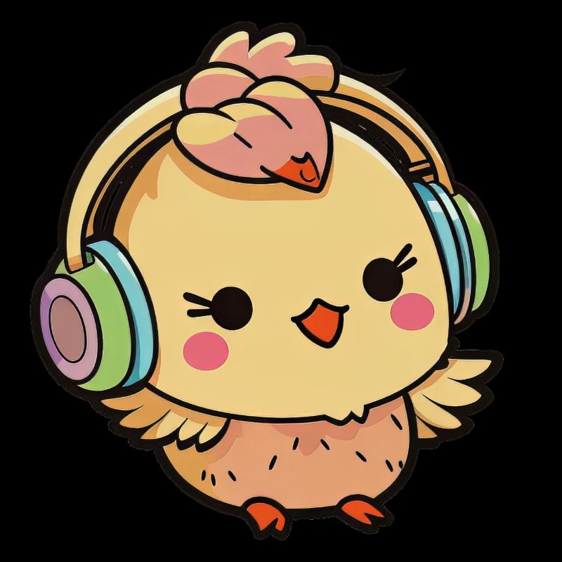 Kawaii Süßes Happy Buntes Huhn mit Kopfhörern