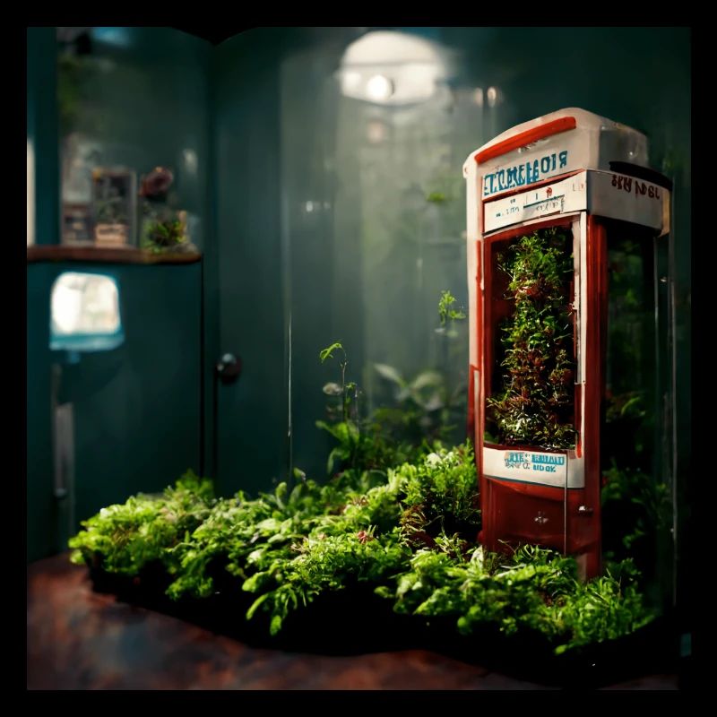 Telephone booth with plants