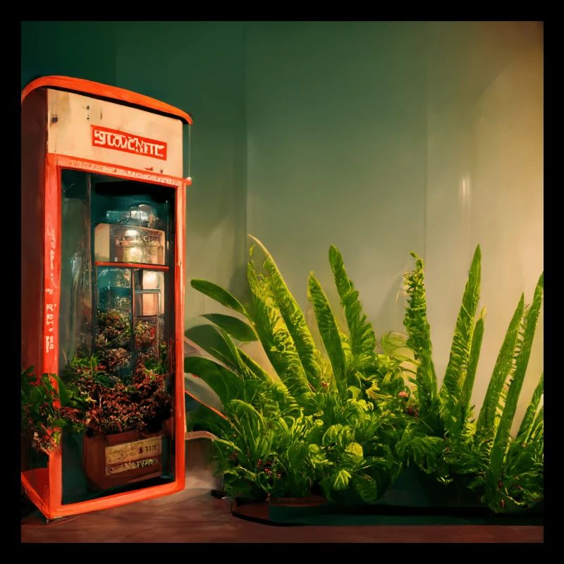Telephone booth with plants