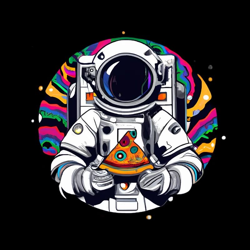 Astronaute funky dans l’espace avec une pizza