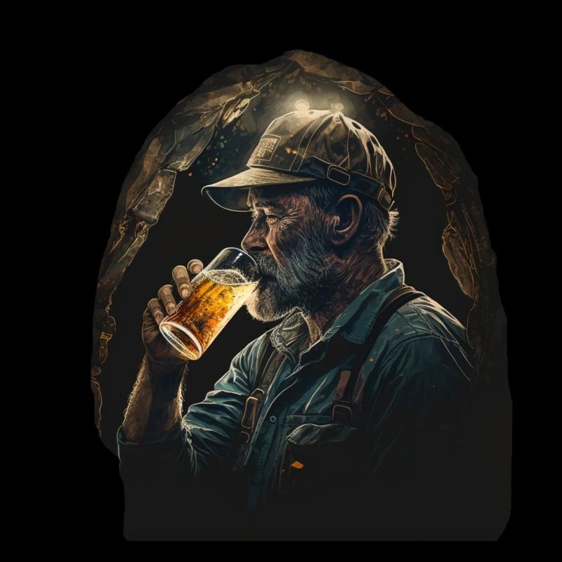 Copain de mineur avec de la bière dans le puits