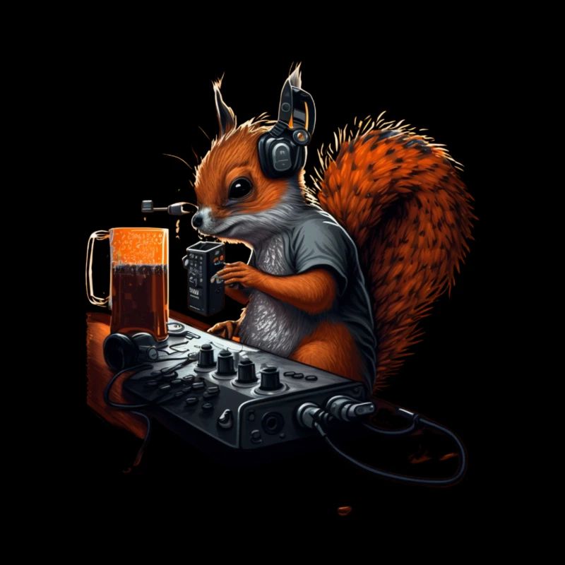 Techno DJ Écureuil avec bière