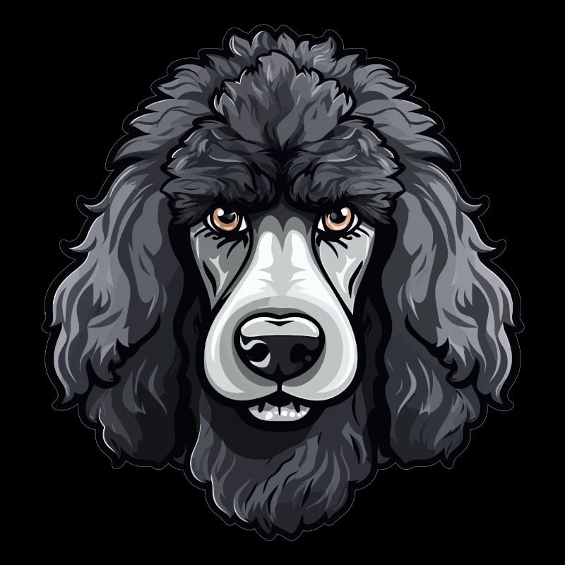 Groß Pudel Kopf Hund Comic Cartoon Stil Design