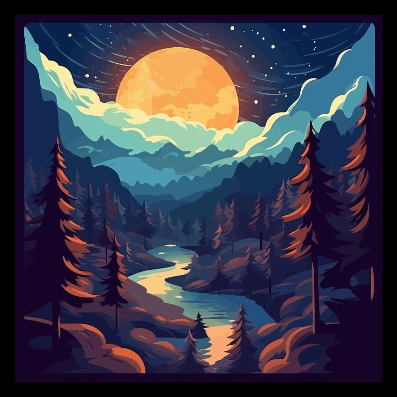 Forest landscape at night