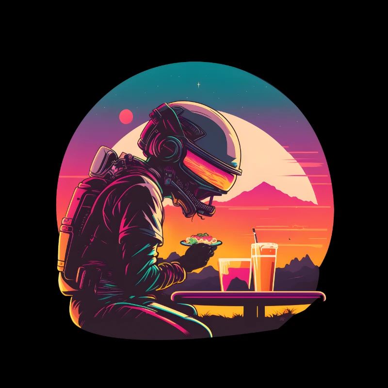 Synthwave astronaut Space dinner