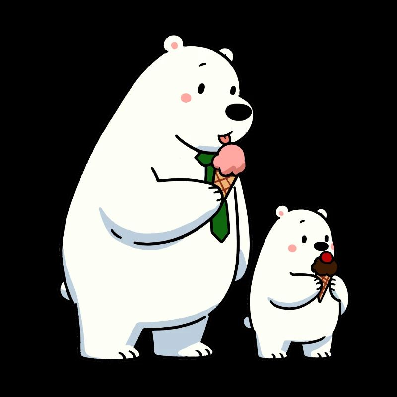 Vater & Sohn Eisbären m. Erdbeer Schokoladen Eis