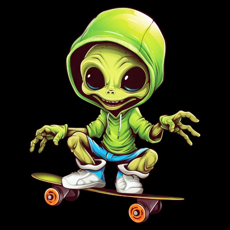 Außerirdischer auf dem Space-Skateboard