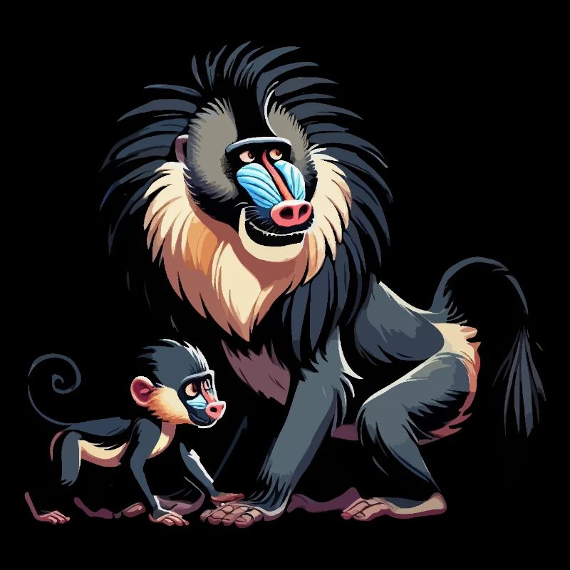 Mandrill mère et enfant