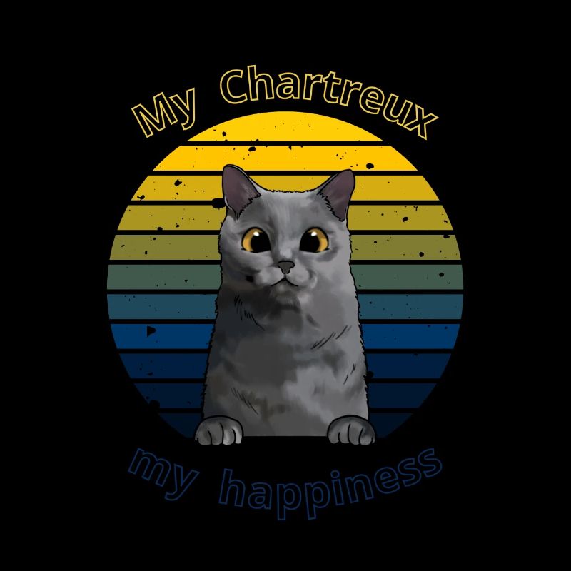 Logo rétro avec un chat "Chartreux"