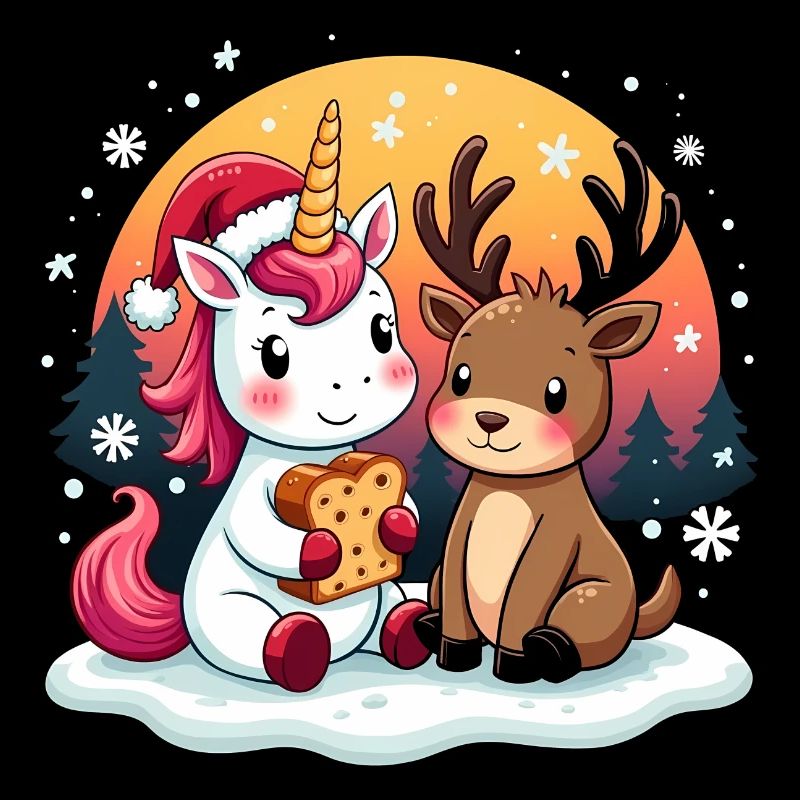 Licorne et renne avec flocons de neige Noël