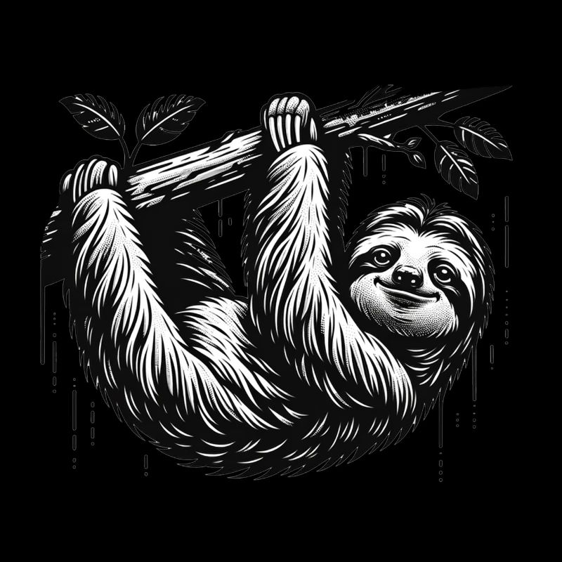 A sloth hangs from the tree