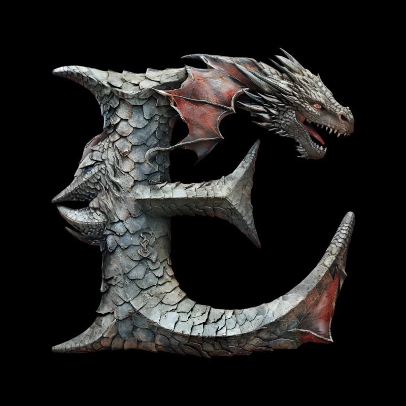 Buchstabe "E" im Drachendesign.