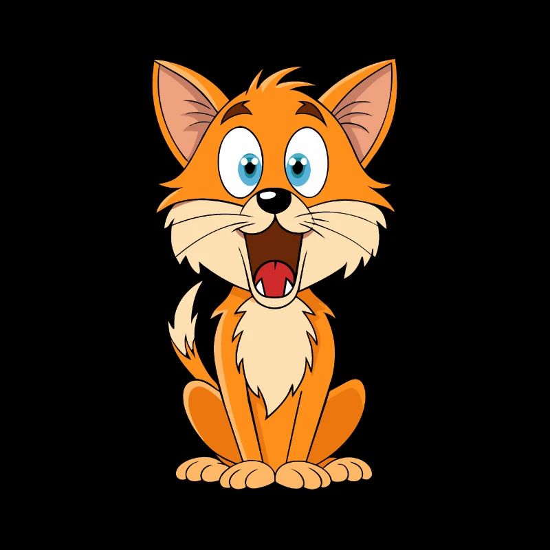 Frightened Cat with Raised Fur Cartoon Artwork