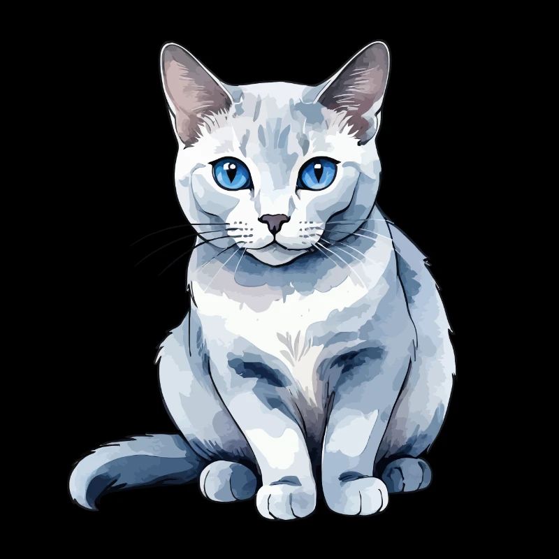 Chat bleu russe Aquarelle