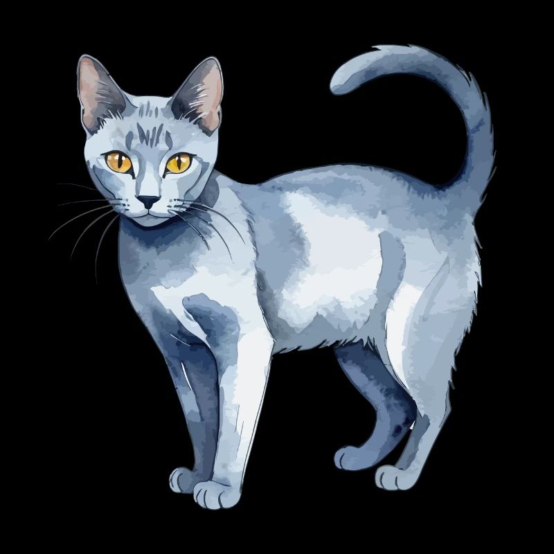 Chat bleu russe Aquarelle