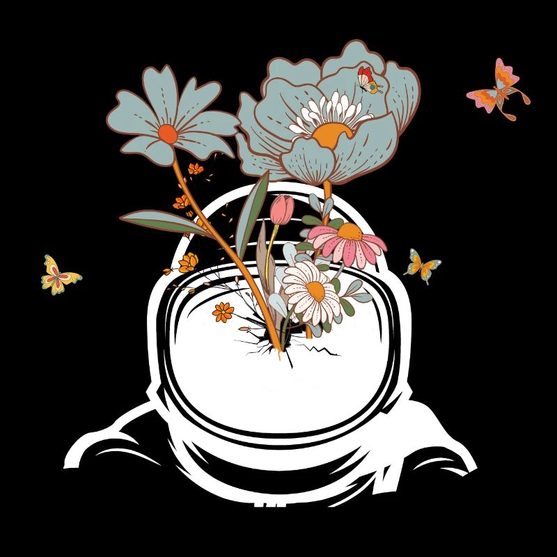 Astronaute avec des fleurs rétro - idée cadeau