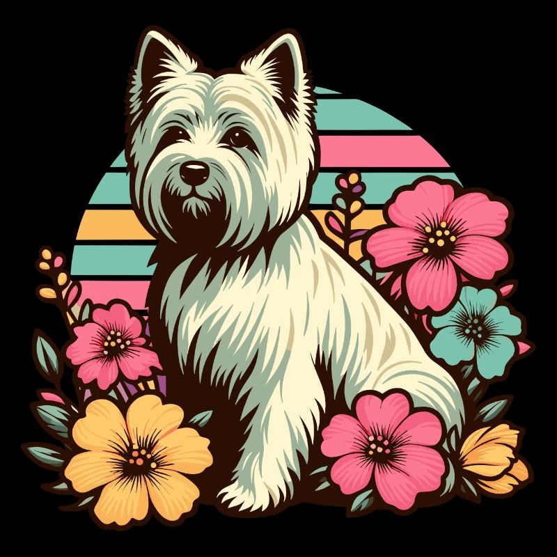 Cairn Terrier Retro Pastel Fleurs