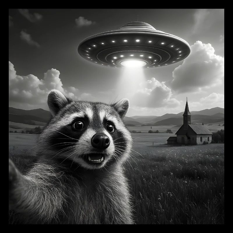 Waschbär Selfie mit Ufo