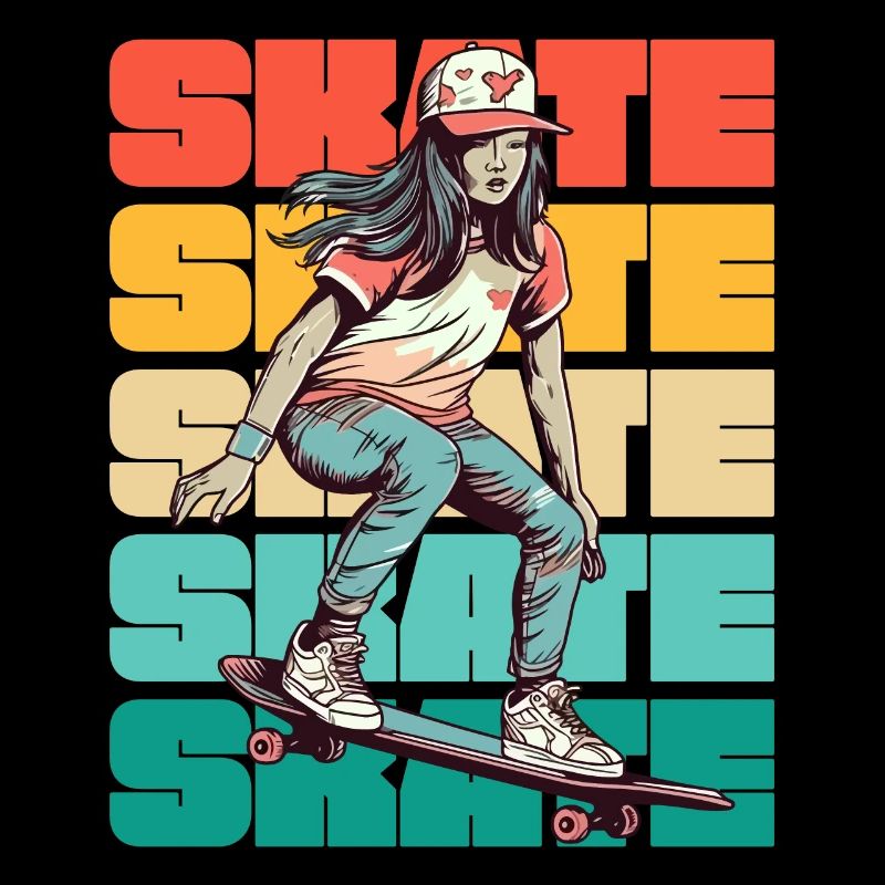 Skateboarding Cool Skater Mädchen Bunt