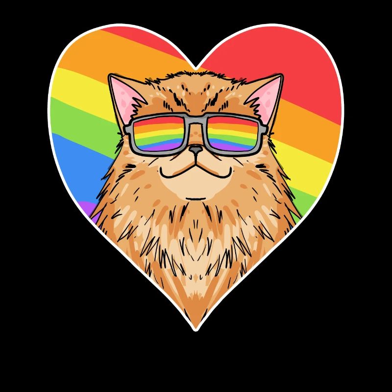 Regenbogen - Katze Perserkatze mit Brille und Herz