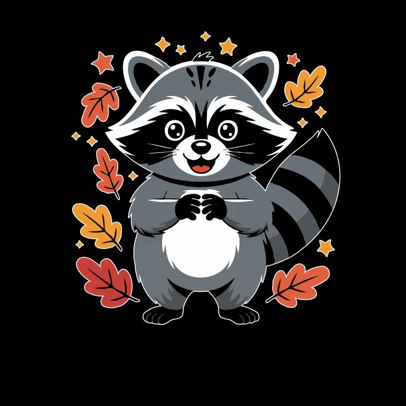 Verspielter Waschbär mit Herbstlaub