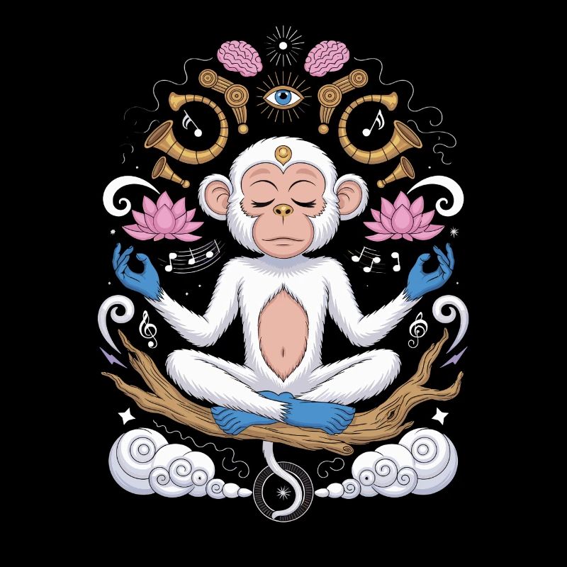 Singe méditant avec lit de lotus et