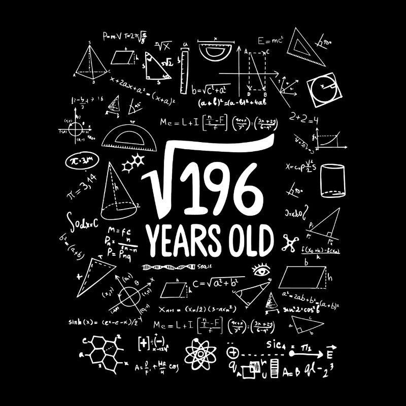 Square Root of 196 14th Birthday 14 Years Old Math