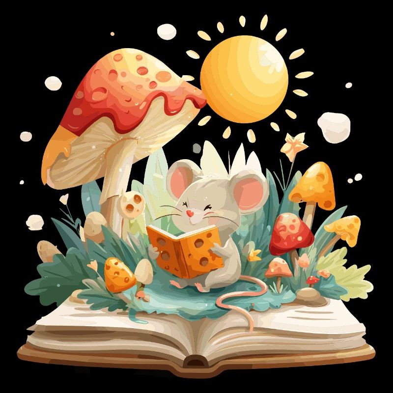 Mouse in the mushroom forest reads book