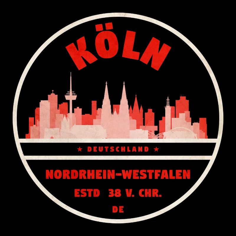 Cologne Skyline Retro Stamp