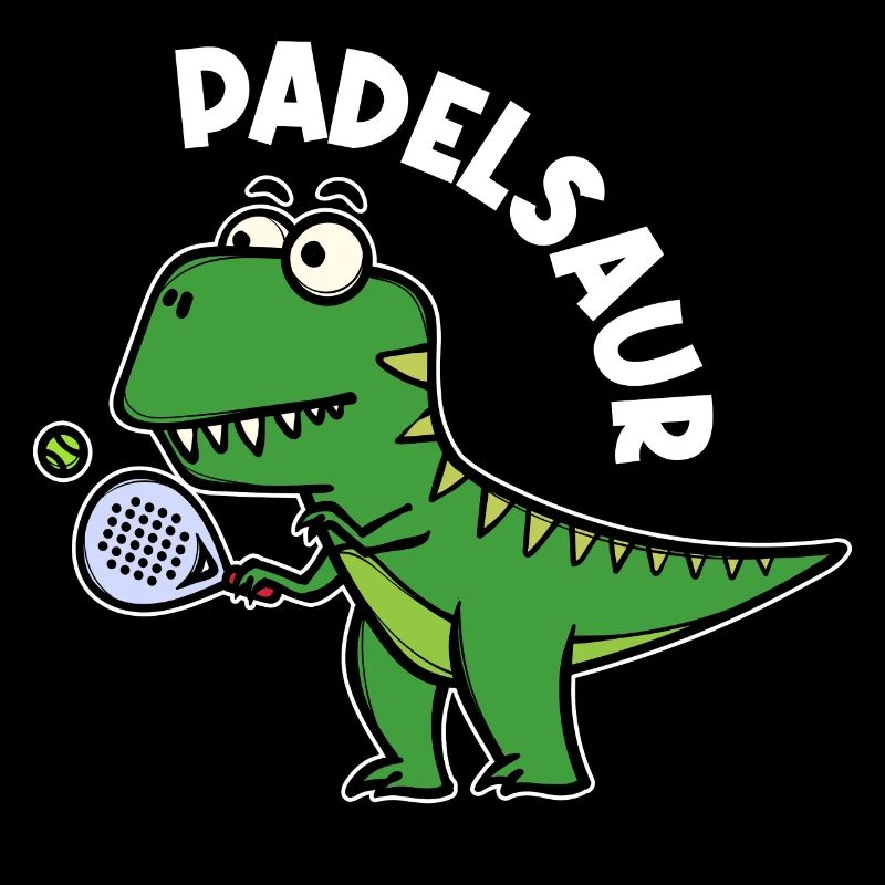 Dinosaur Padel Player Ball Racket Sport