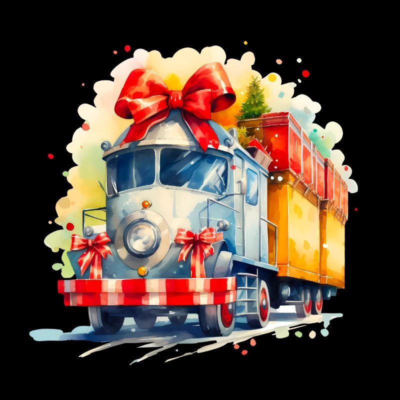 Aquarell Weihnachtszug mit Geschenken