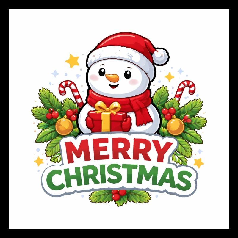 Snowman with gift Christmas fun