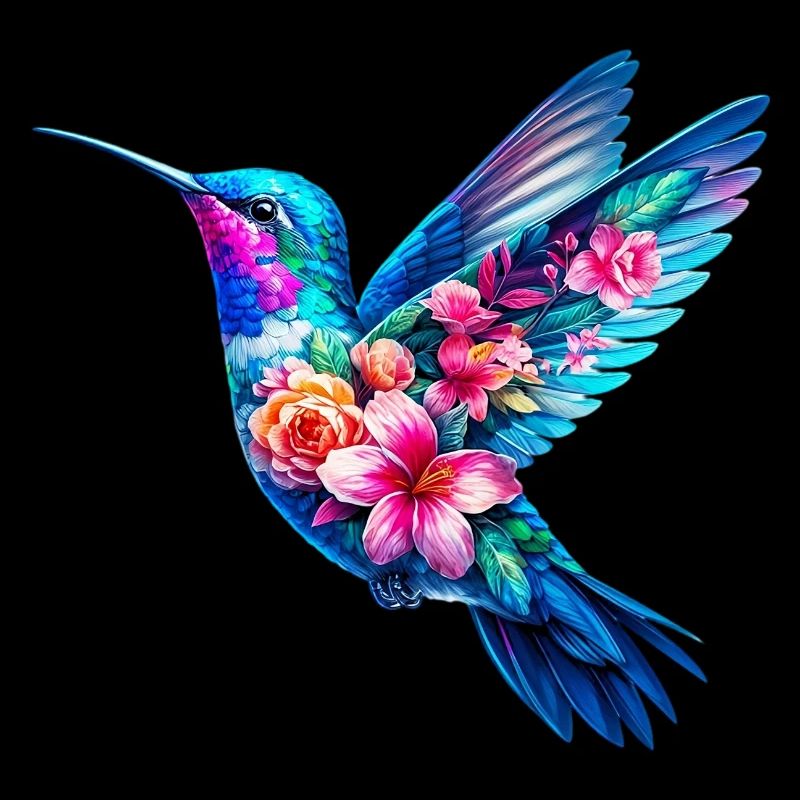 Colibri décoré de fleurs