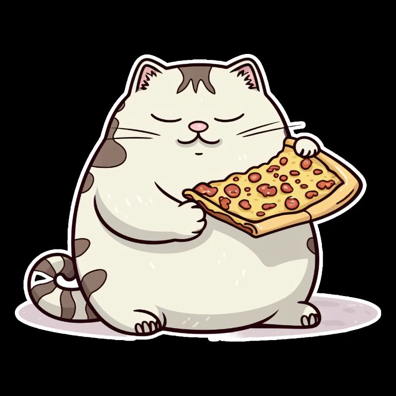 Le gros chat blanc aime sa pizza plus que tout