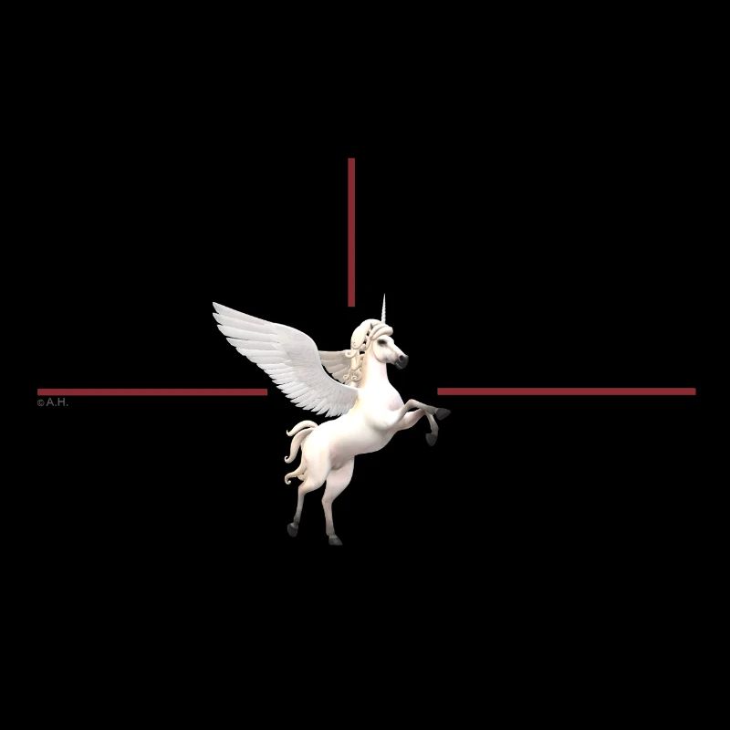 Licorne ailée devant des lignes rouges