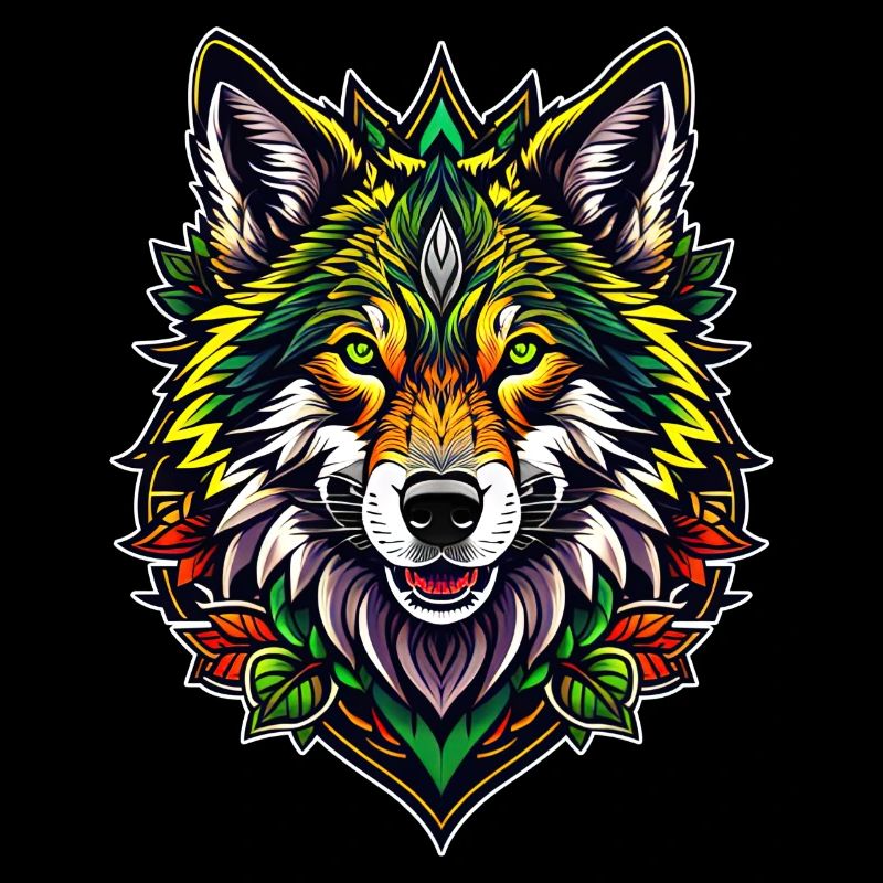 Farbenfrohe Wolfsillustration